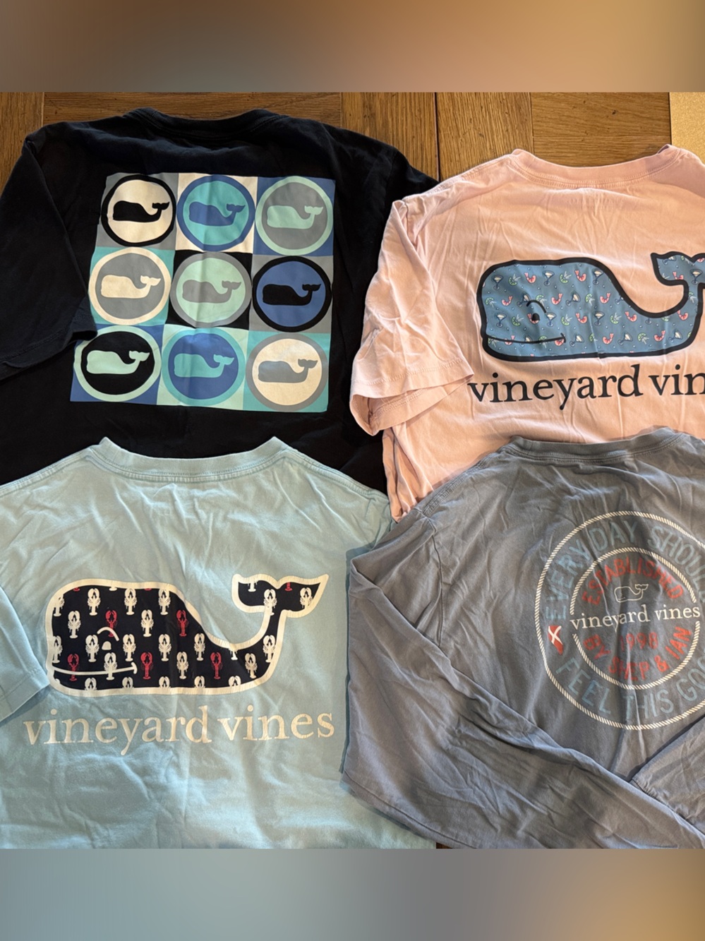 Vineyard Vines Kids Long Sleeve Whale Tee Set - Light Blue, Pink, Navy, Gray